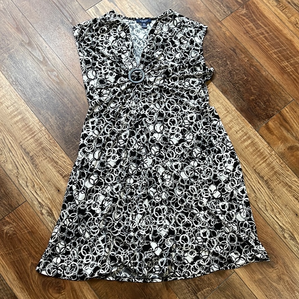 Chaps. Size PXL. Black and white sleeveless dress.